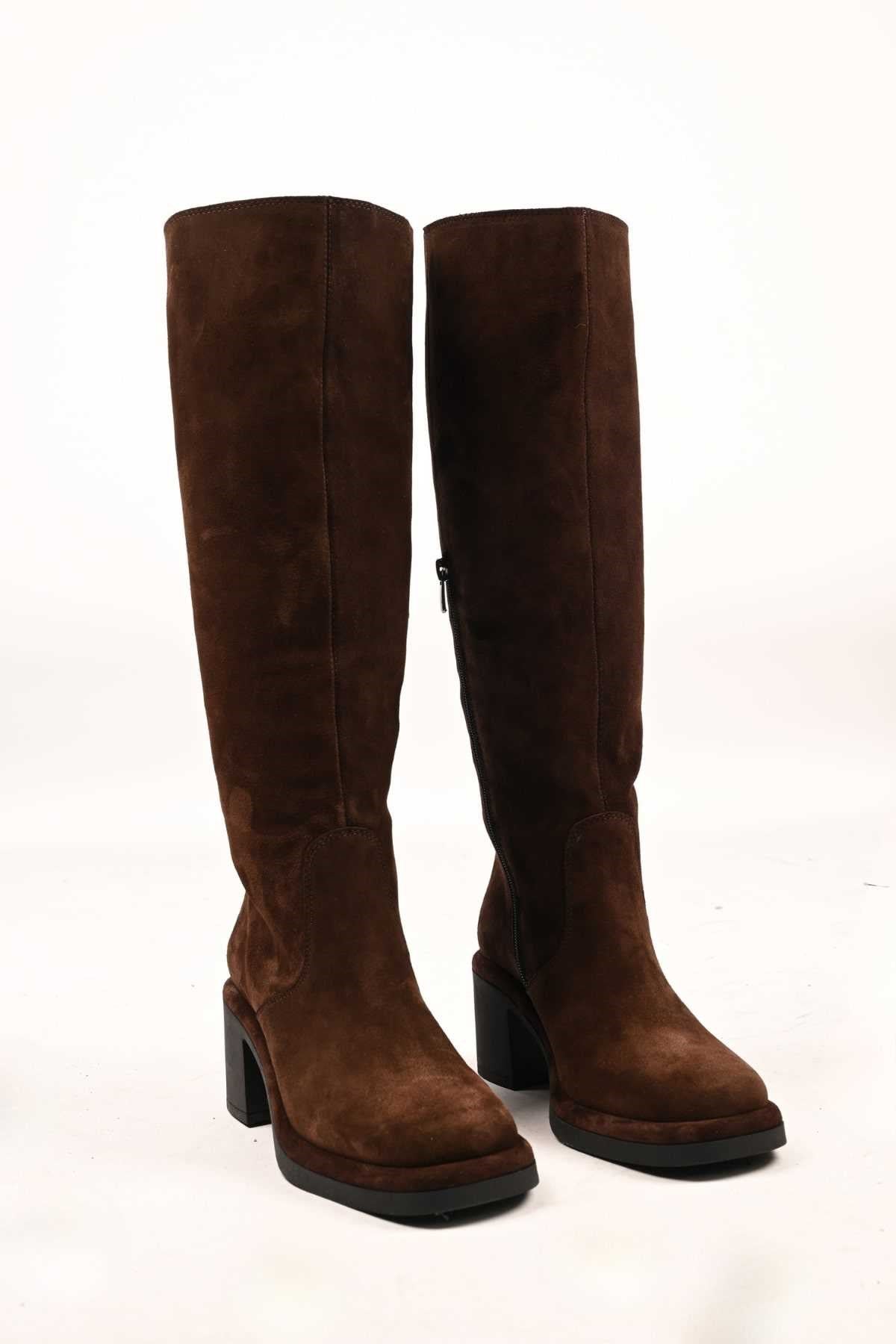 Bestello Laceless Zip-Up Genuine Leather Heeled Boots with Thermo Sole 336-1235 Women's Boots