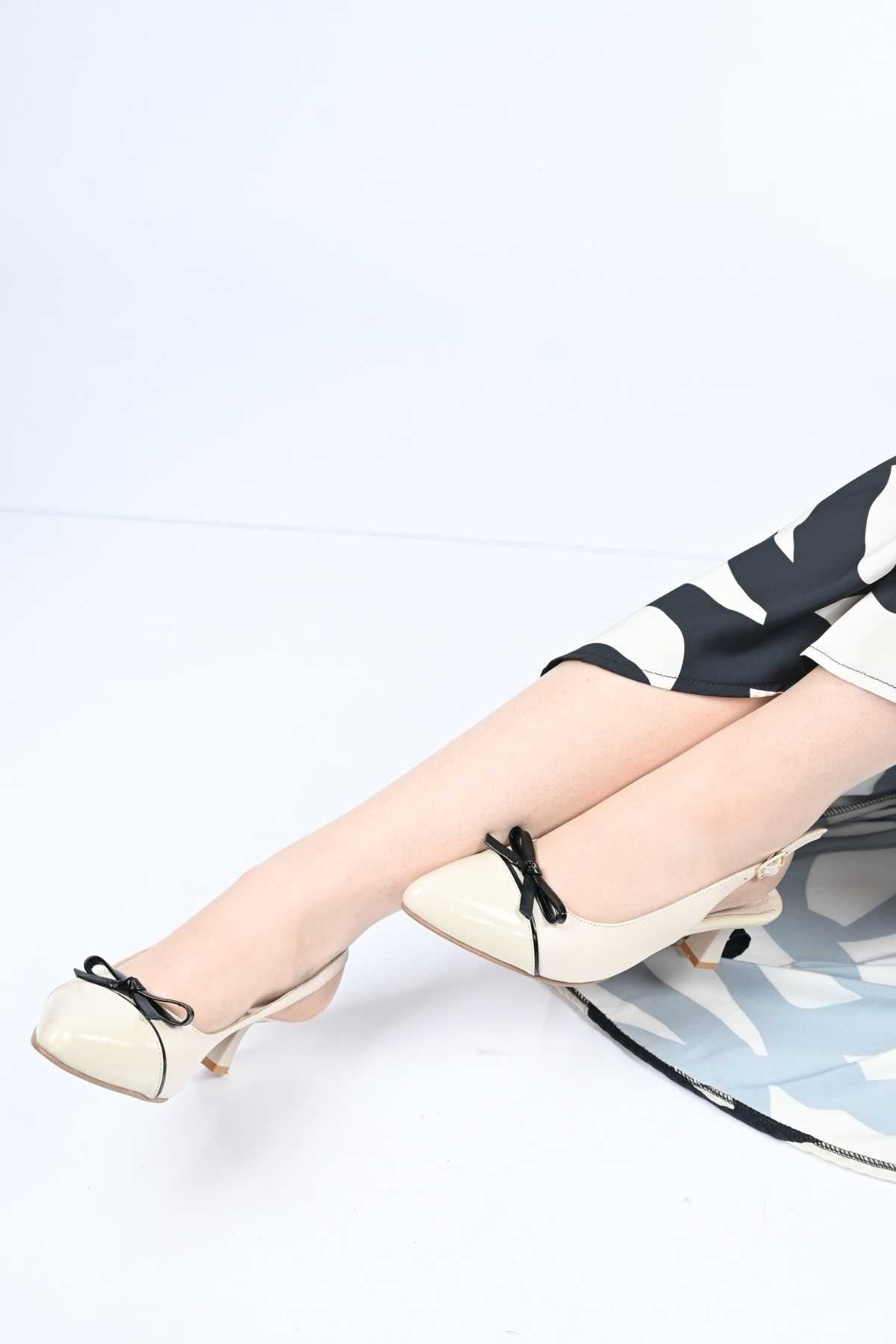 Bestello Lace-Up Bow-Detail Neolite Sole Genuine Leather Open-Back Stiletto Heeled Shoes 342-544 Women's Shoes