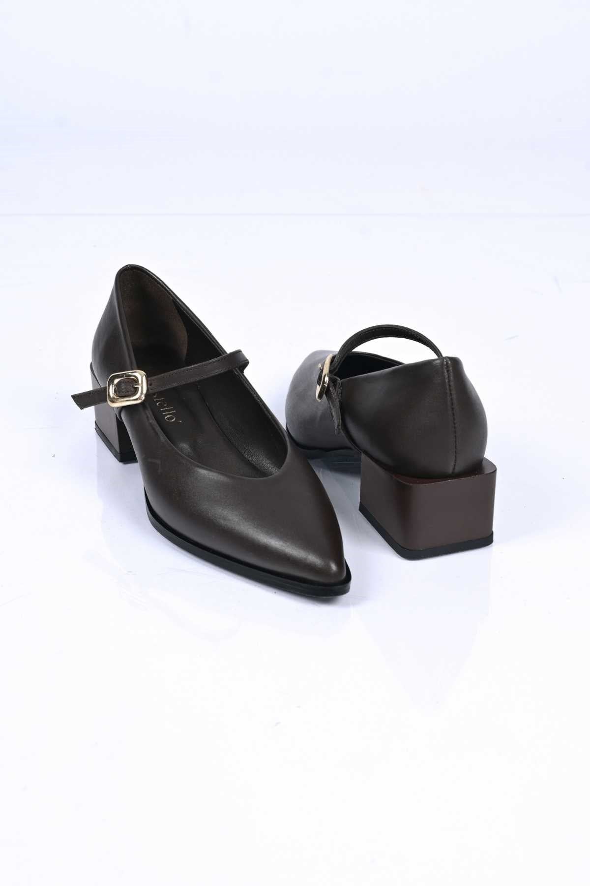 Bestello Lace-Up-Free Belt-Buckle Neolite Sole Genuine Leather Thick-Heeled Shoes 342-042 Women's Shoes