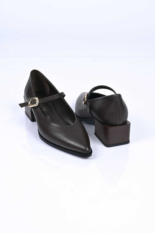 Bestello Lace-Up-Free Belt-Buckle Neolite Sole Genuine Leather Thick-Heeled Shoes 342-042 Women's Shoes