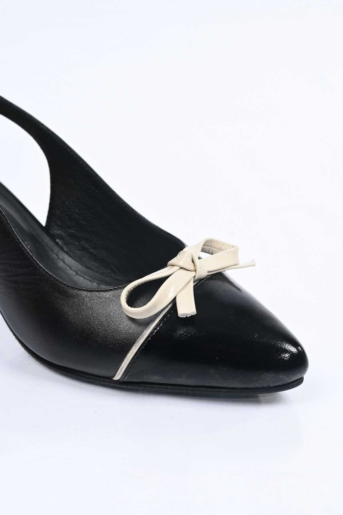 Bestello Lace-Up Bow-Detail Neolite Sole Genuine Leather Open-Back Stiletto Heeled Shoes 342-544 Women's Shoes