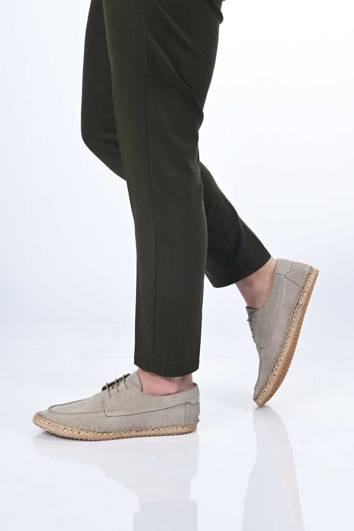 Bestello Lace-Up Rubber Sole Genuine Leather Loafers with Woven Detail 333-1893 Men's Shoes