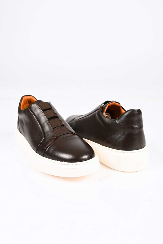 Bestello Men's Genuine Leather Slip-On Sneaker with Elastic EVA Sole 174-24226