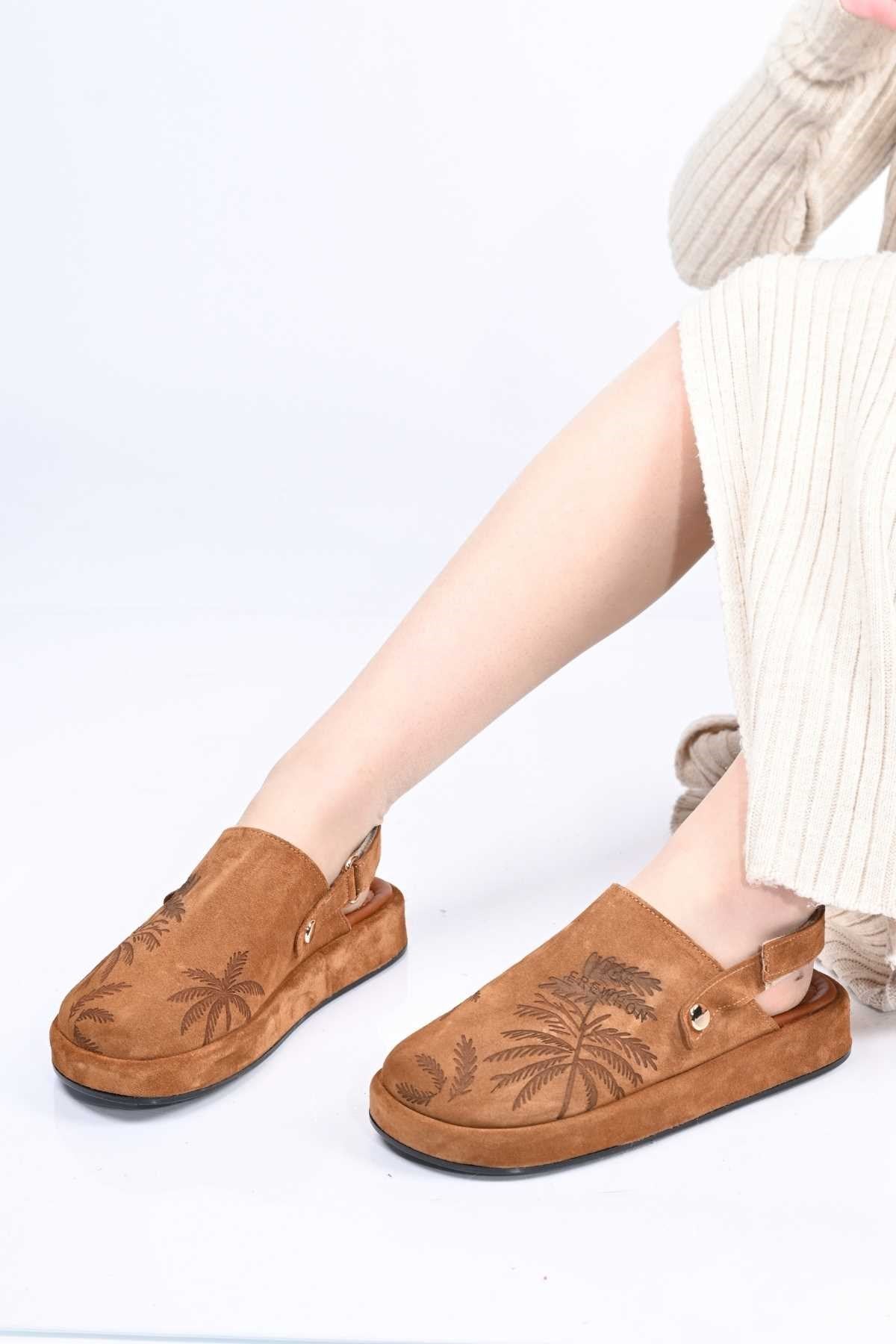 Bestello Genuine Leather Clog Sandals with Hook-and-Loop Fastener, Poly Sole, Laser Print 341-1128 Women's Sandals