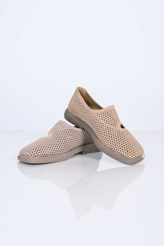 Bestello Slip-On Hook-and-Loop Fastened Shoes with Studs, Buckle Detail, Thermo Sole, Genuine Leather, Everyday Women's Shoes 338-7085