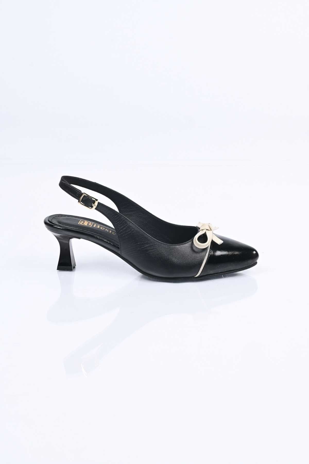 Bestello Lace-Up Bow-Detail Neolite Sole Genuine Leather Open-Back Stiletto Heeled Shoes 342-544 Women's Shoes