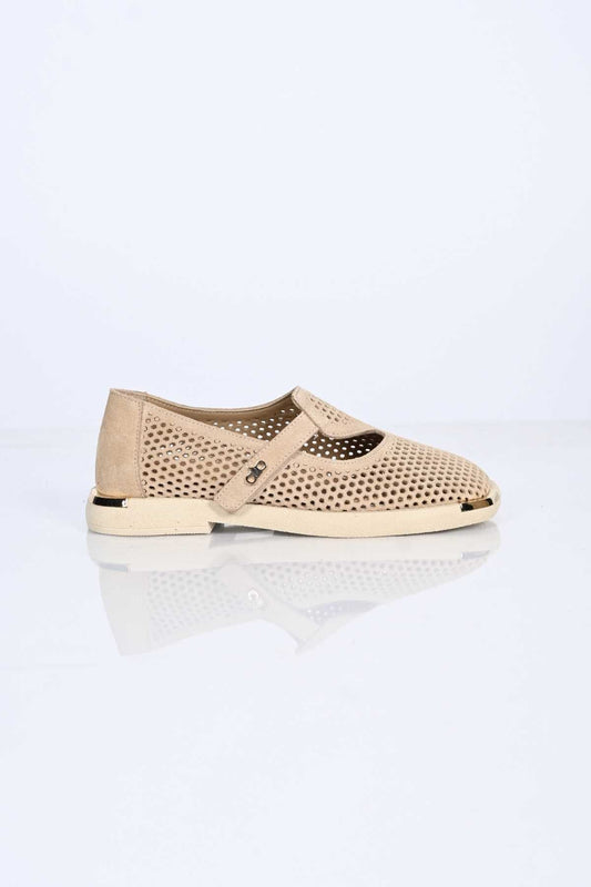 Bestello Slip-On Hook-and-Loop Fastened Shoes with Studs, Buckle Detail, Thermo Sole, Genuine Leather, Everyday Women's Shoes 338-7085