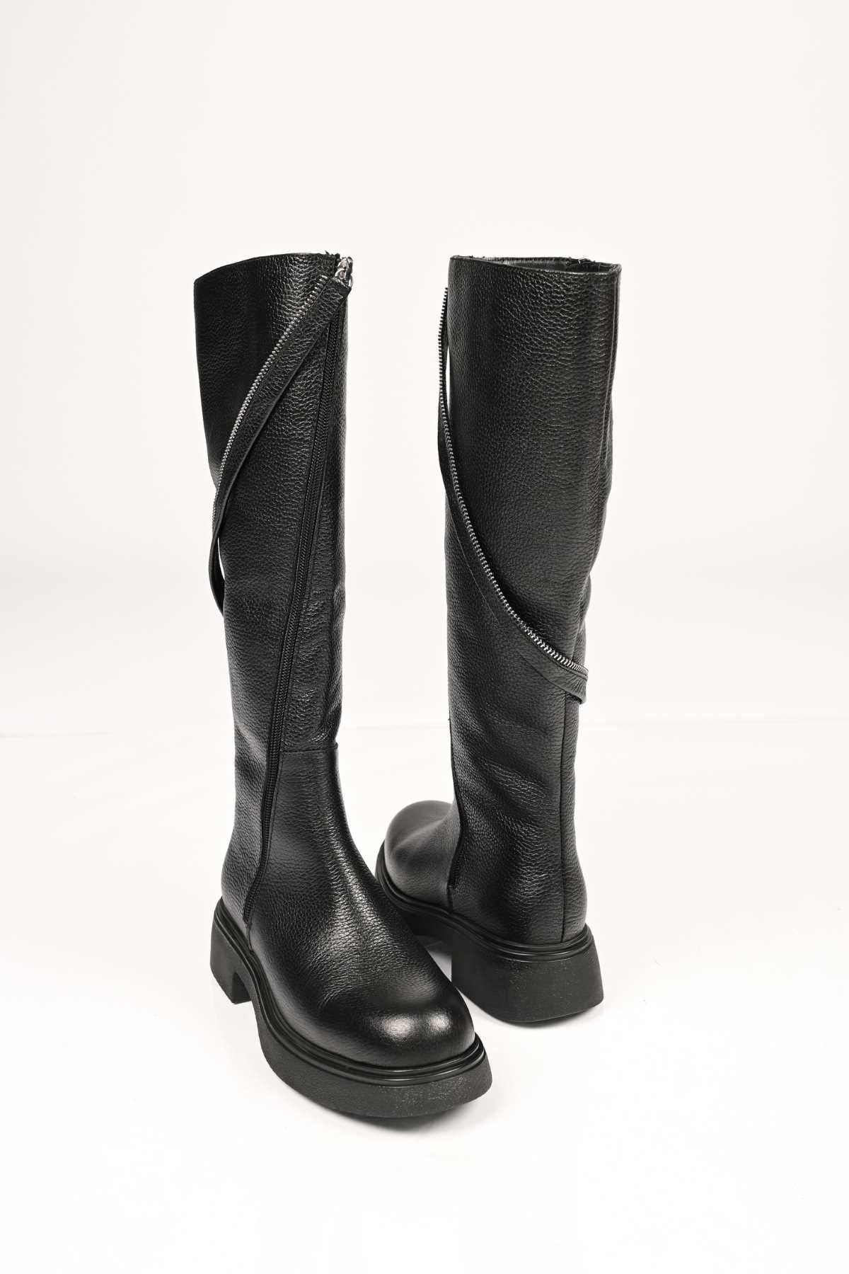Bestello Women's Genuine Leather Slip-On Zip-Up Thermal Sole Boots 334-1000