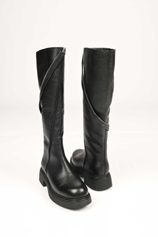 Bestello Women's Genuine Leather Slip-On Zip-Up Thermal Sole Boots 334-1000