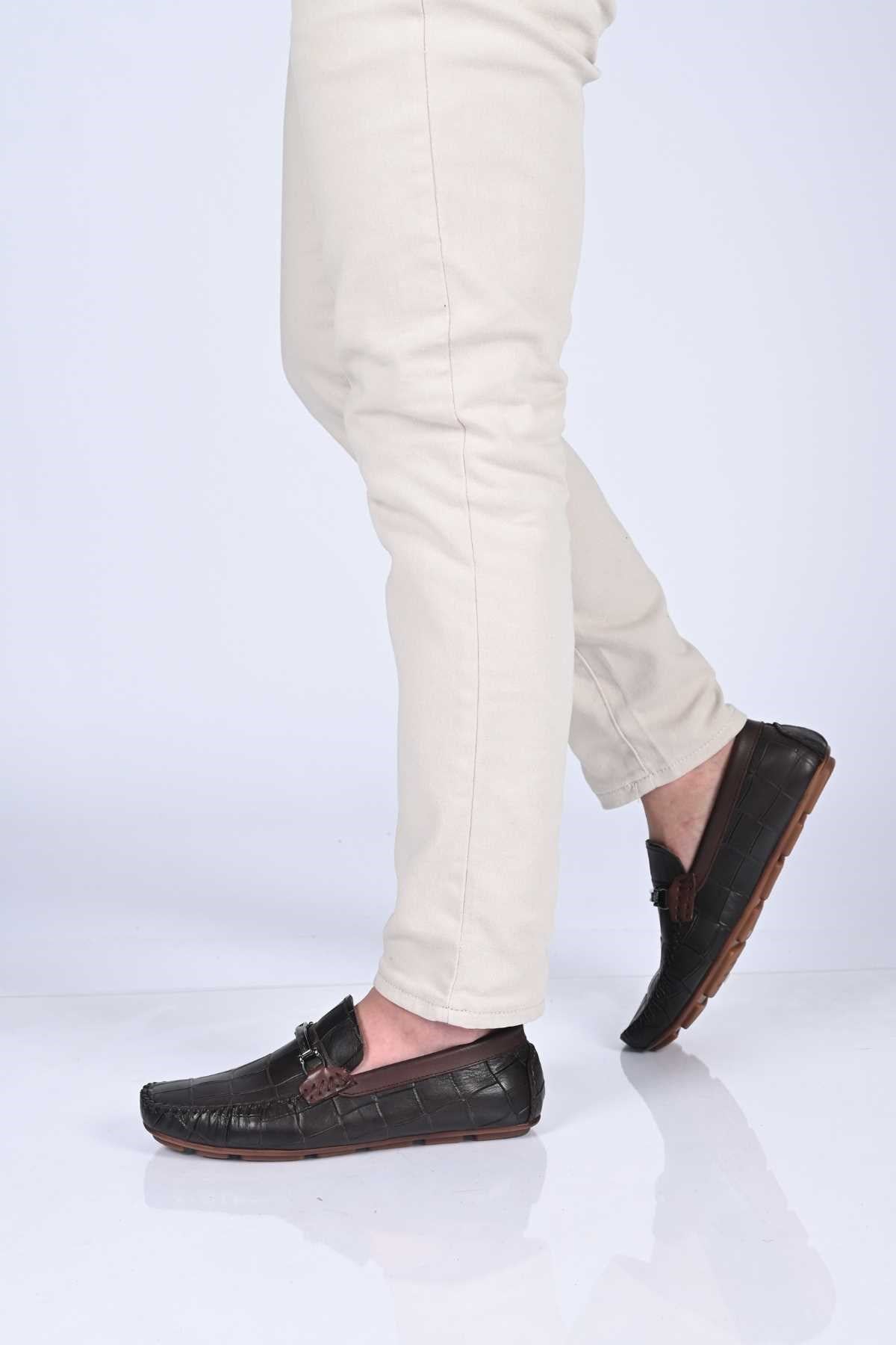 Bestello Slip-On Buckled Genuine Leather Loafers with Polyurethane Sole 028-1070 Men's Shoes