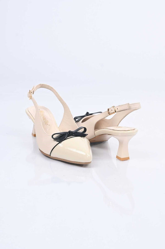 Bestello Lace-Up Bow-Detail Neolite Sole Genuine Leather Open-Back Stiletto Heeled Shoes 342-544 Women's Shoes