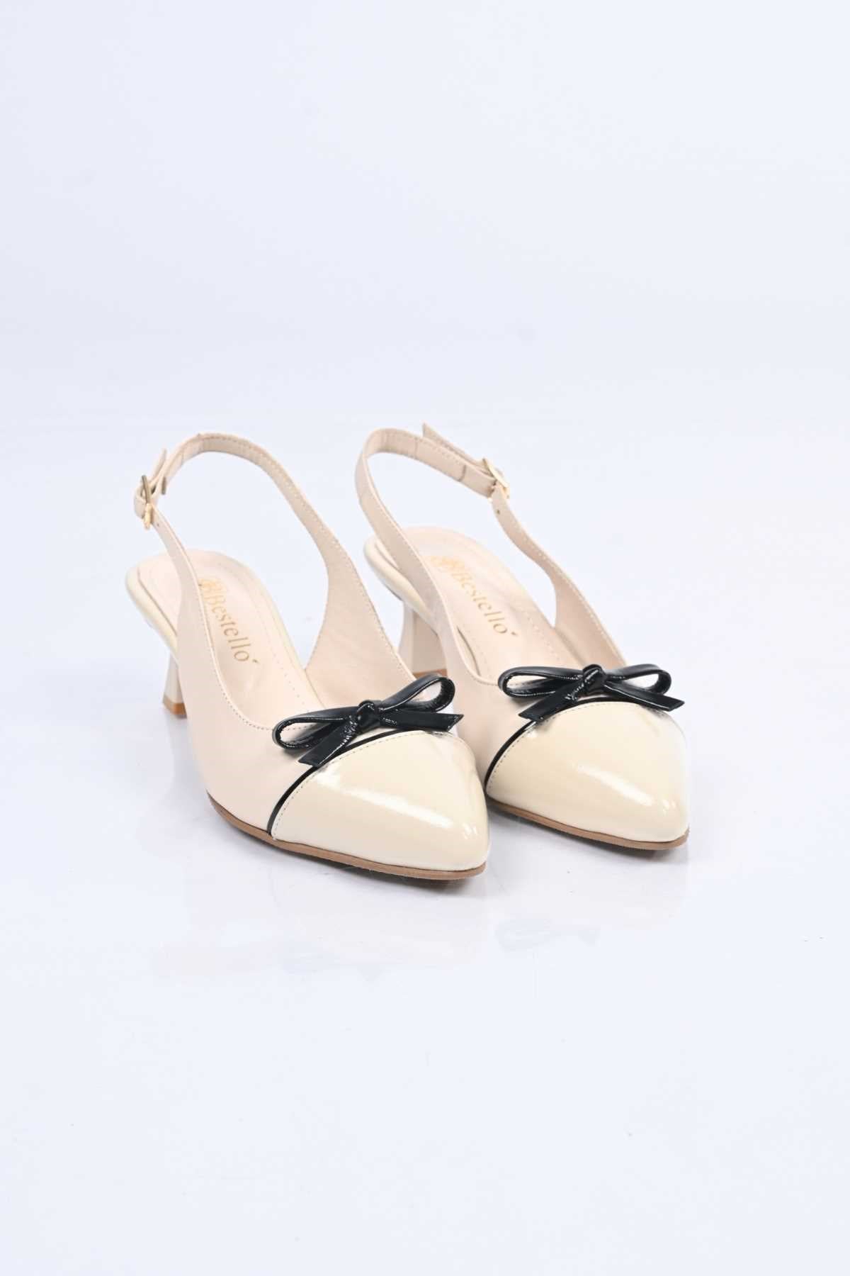 Bestello Lace-Up Bow-Detail Neolite Sole Genuine Leather Open-Back Stiletto Heeled Shoes 342-544 Women's Shoes