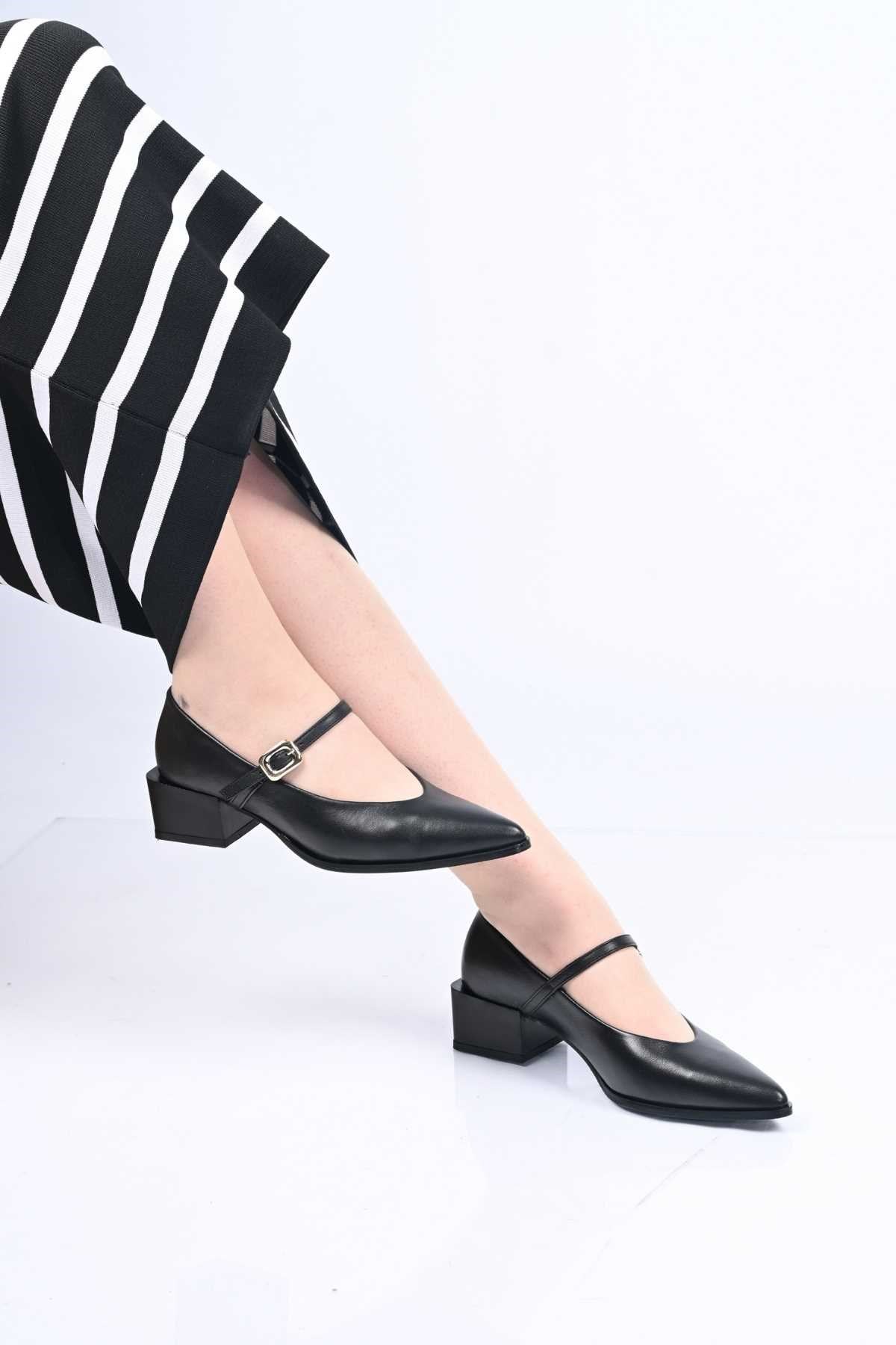 Bestello Lace-Up-Free Belt-Buckle Neolite Sole Genuine Leather Thick-Heeled Shoes 342-042 Women's Shoes