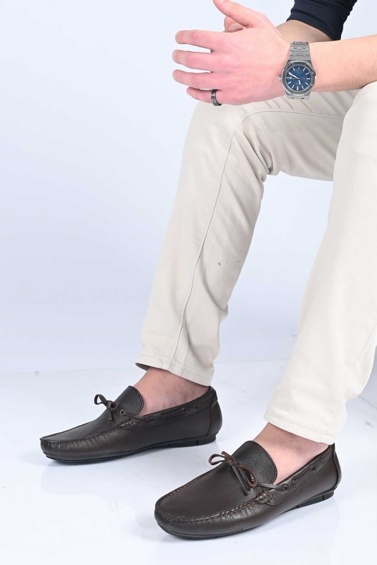 Bestello Men's Genuine Leather Loafers with Bow, Slip-On, Polyurethane Sole, Model 028-2088-26Y