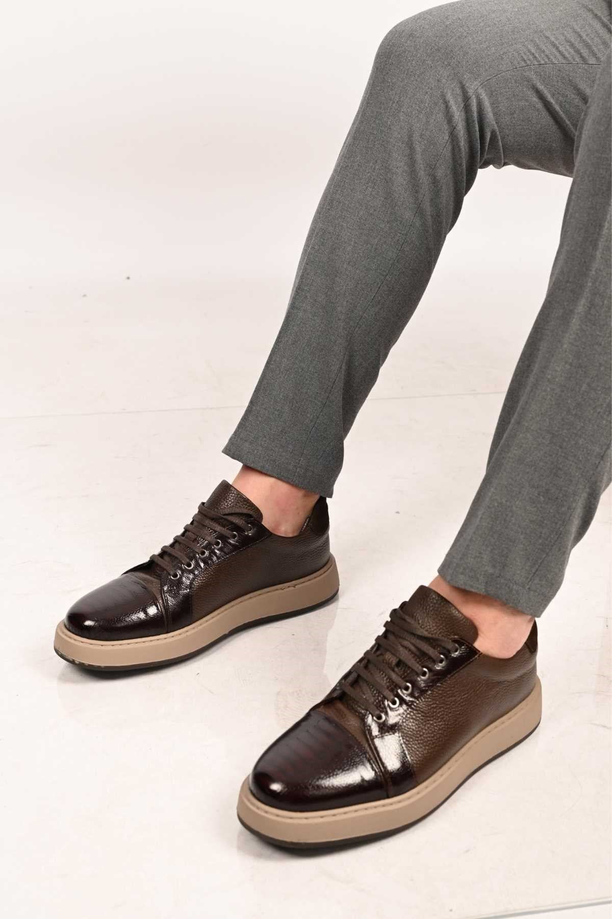 Bestello Lace-Up Genuine Leather Sneakers with EVA Sole 172-64340 Men's Shoes