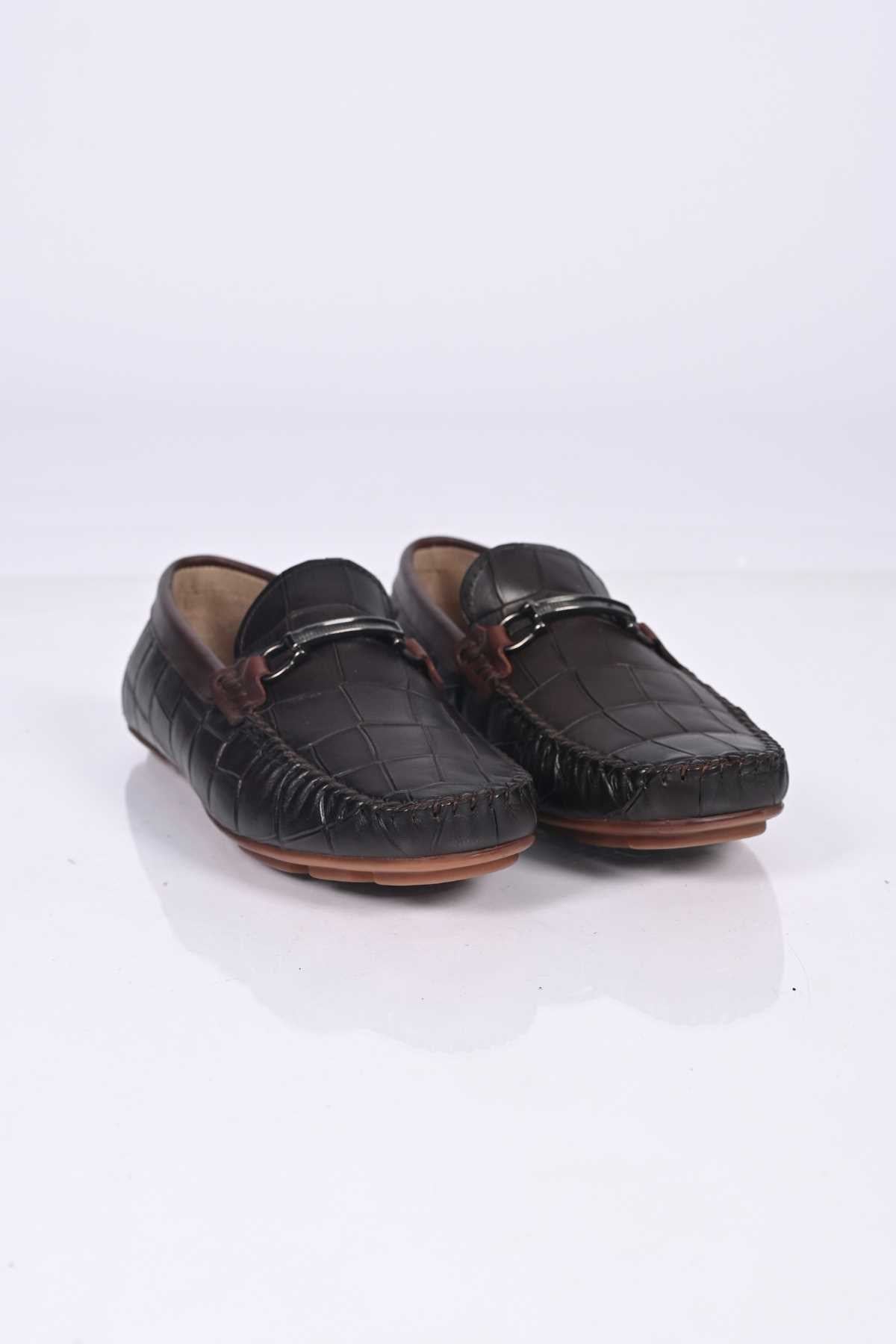 Bestello Slip-On Buckled Genuine Leather Loafers with Polyurethane Sole 028-1070 Men's Shoes