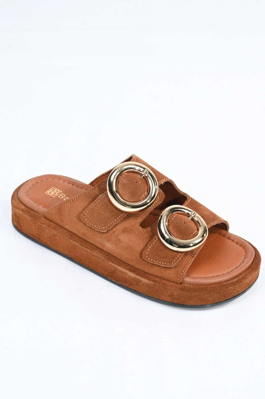 Bestello Slip-On Buckled Genuine Leather Slippers with Poly Sole 341-1445 Women's Slippers
