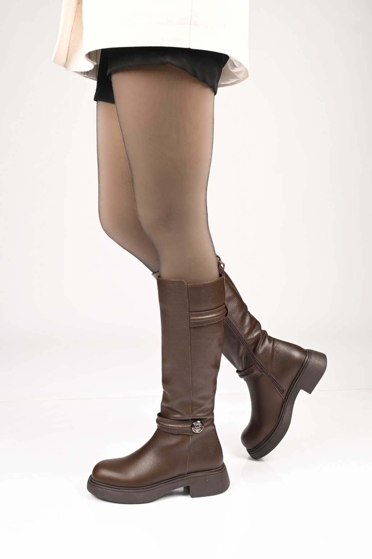 Bestello Women's Genuine Leather Boots with Thermo Sole, Slip-On and Zipper, Model 334-2000