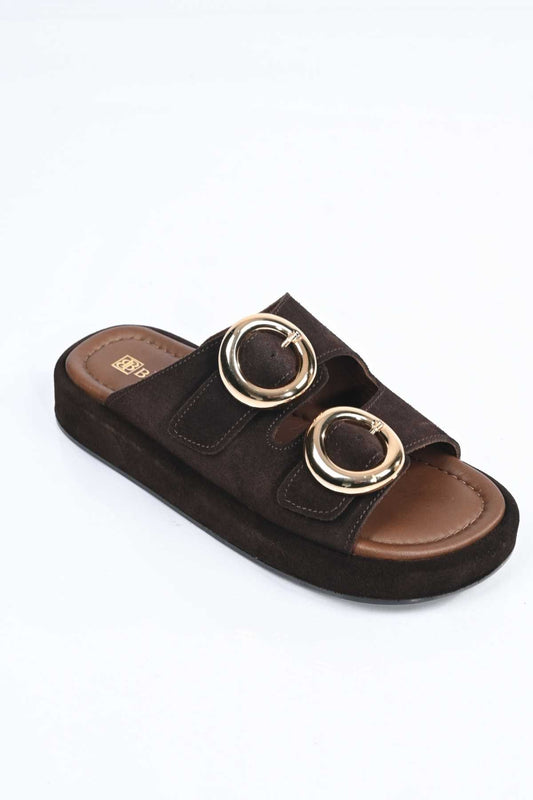 Bestello Slip-On Buckled Genuine Leather Slippers with Poly Sole 341-1445 Women's Slippers