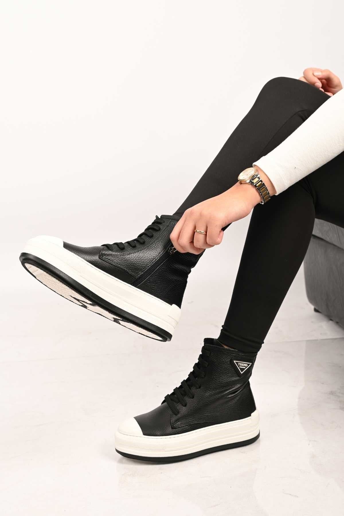 Bestello Lace-Up Zip-Up Genuine Leather Flat Boots with Thermo Sole 101-23028-02 Women's Boots