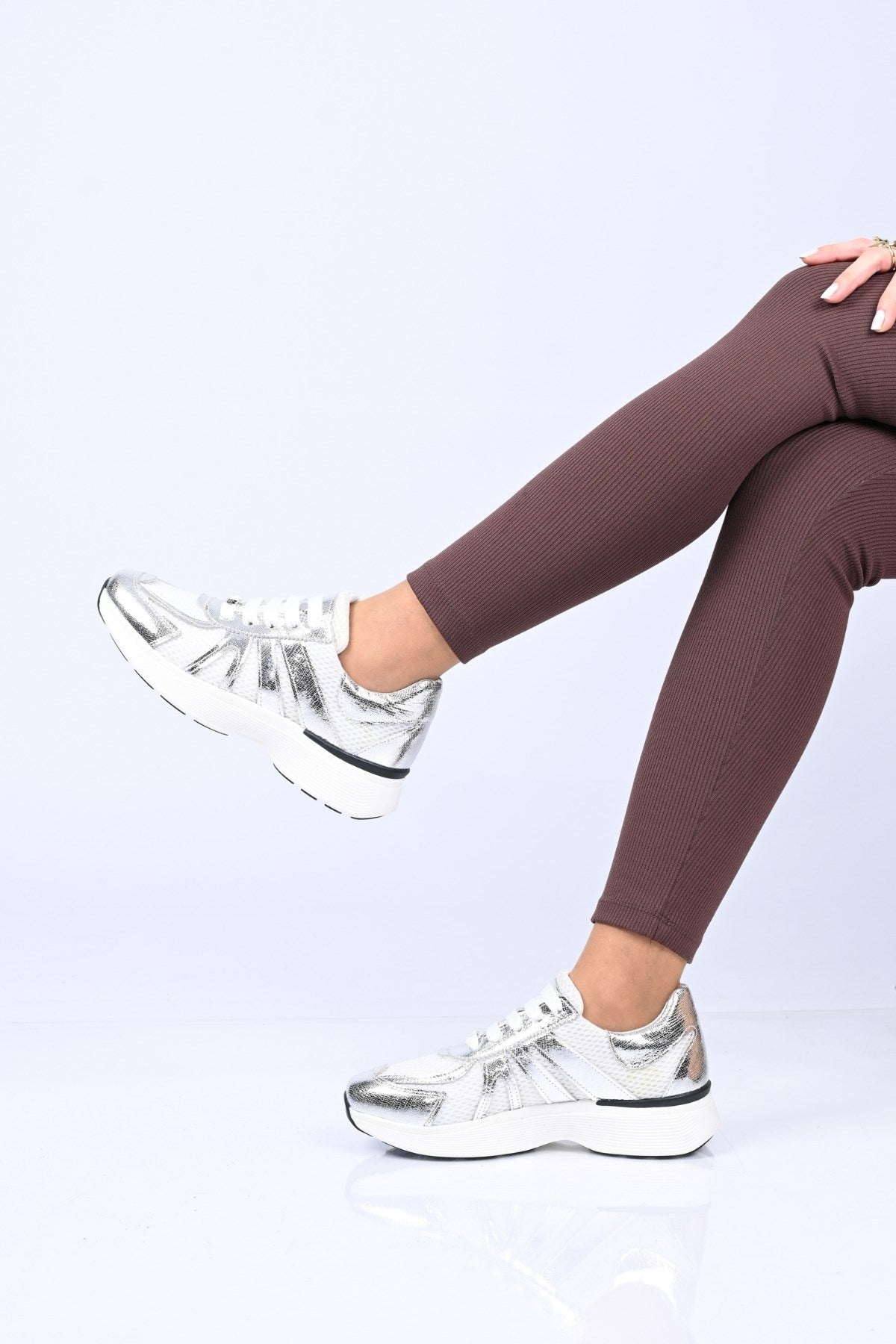 Bestello Lace-Up Thermo Sole Textile Genuine Leather Sneakers 338-7106 Women's Shoes