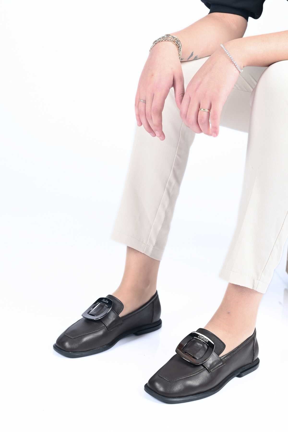 Bestello Genuine Leather Loafer with Buckle, Slip-On, TPU Sole 332-25050 Women's Shoes