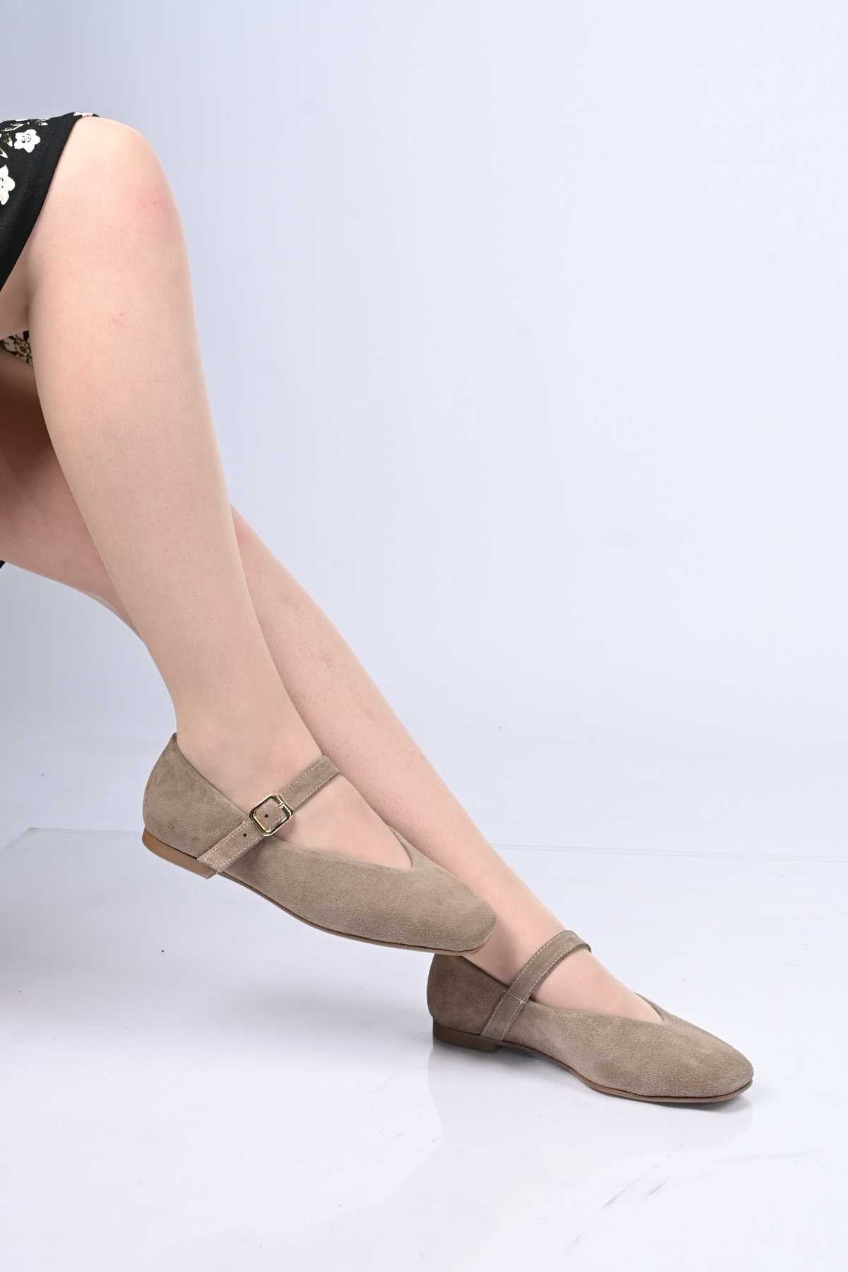 Bestello Genuine Leather Ballet Flats for Women 342-079 with Neolit Sole, Buckled Strap, and Slip-On Design