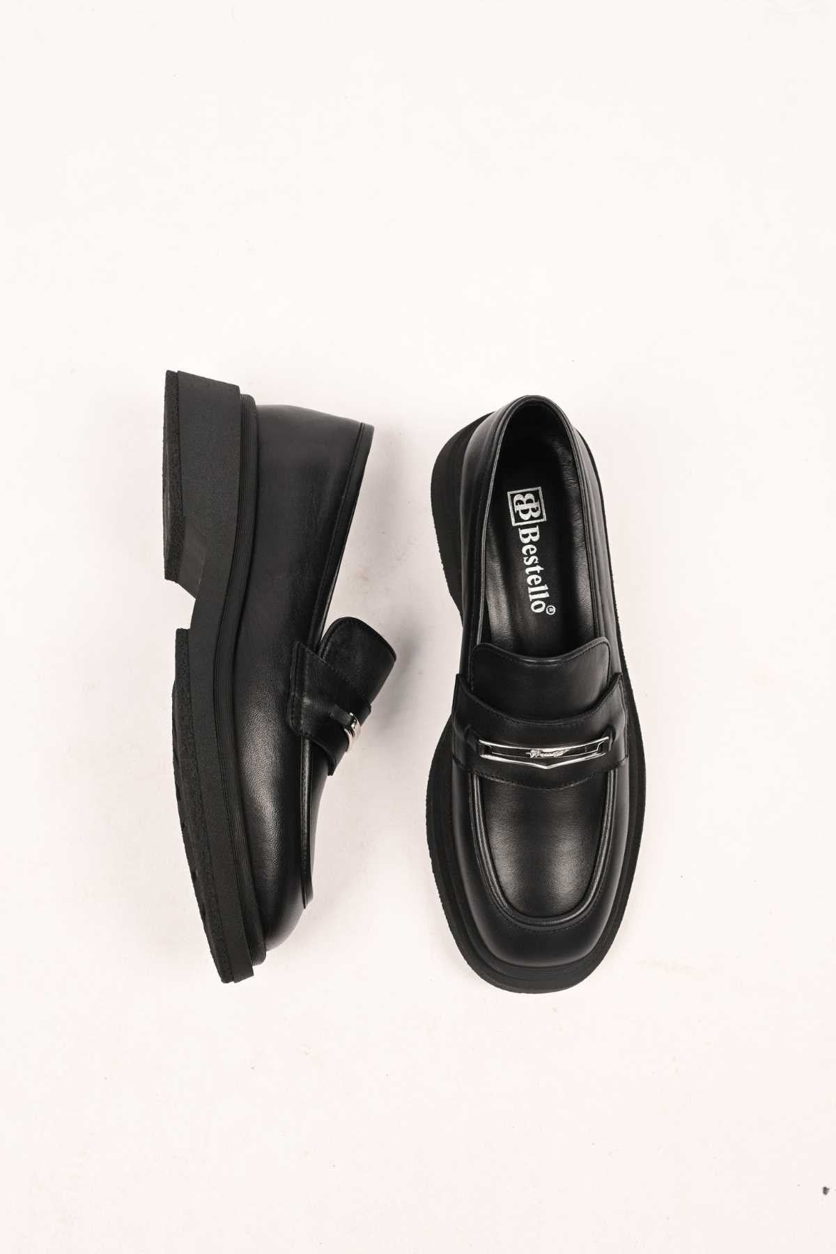 Bestello Slip-On Buckled Thermo Sole Genuine Leather Casual 334-1845-28 Women's Shoes
