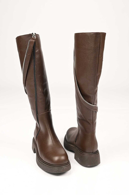 Bestello Women's Genuine Leather Slip-On Zip-Up Thermal Sole Boots 334-1000