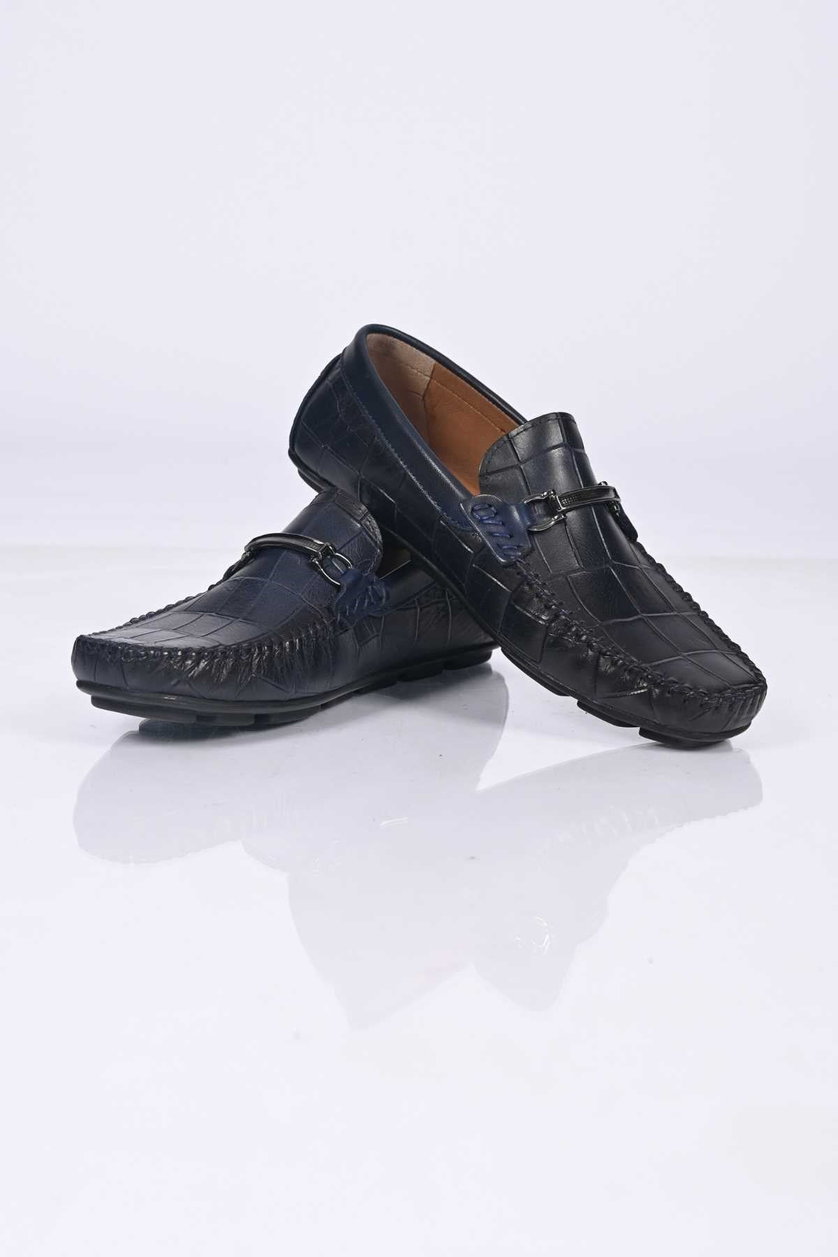 Bestello Slip-On Buckled Genuine Leather Loafers with Polyurethane Sole 028-1070 Men's Shoes