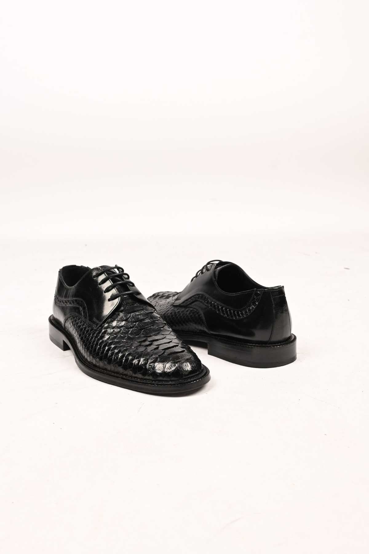 Bestello Lace-Up Classic Genuine Python Leather Shoes with Leather Sole 333-22264 Men's Shoes