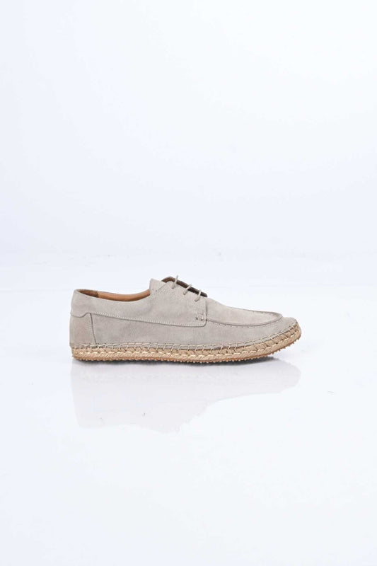 Bestello Lace-Up Rubber Sole Genuine Leather Loafers with Woven Detail 333-1893 Men's Shoes