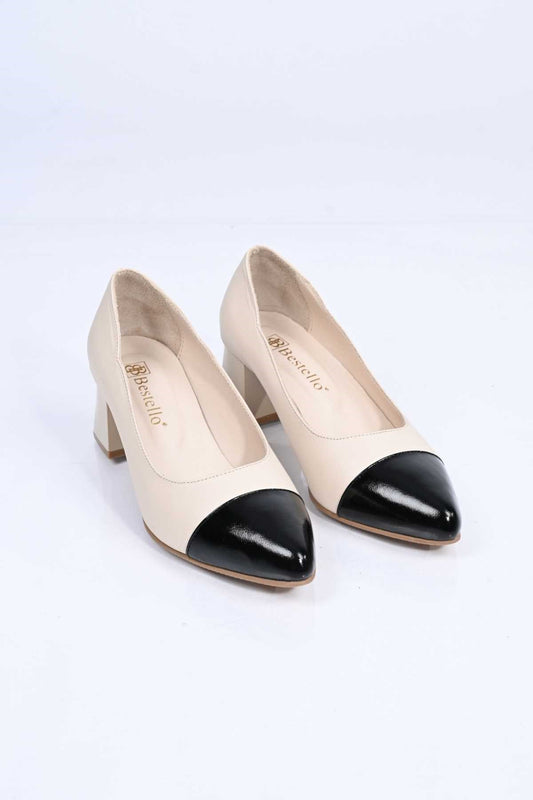 Bestello Genuine Leather Slip-On Shoes with Neolite Sole and Thick Heel 342-536 Women's Shoes
