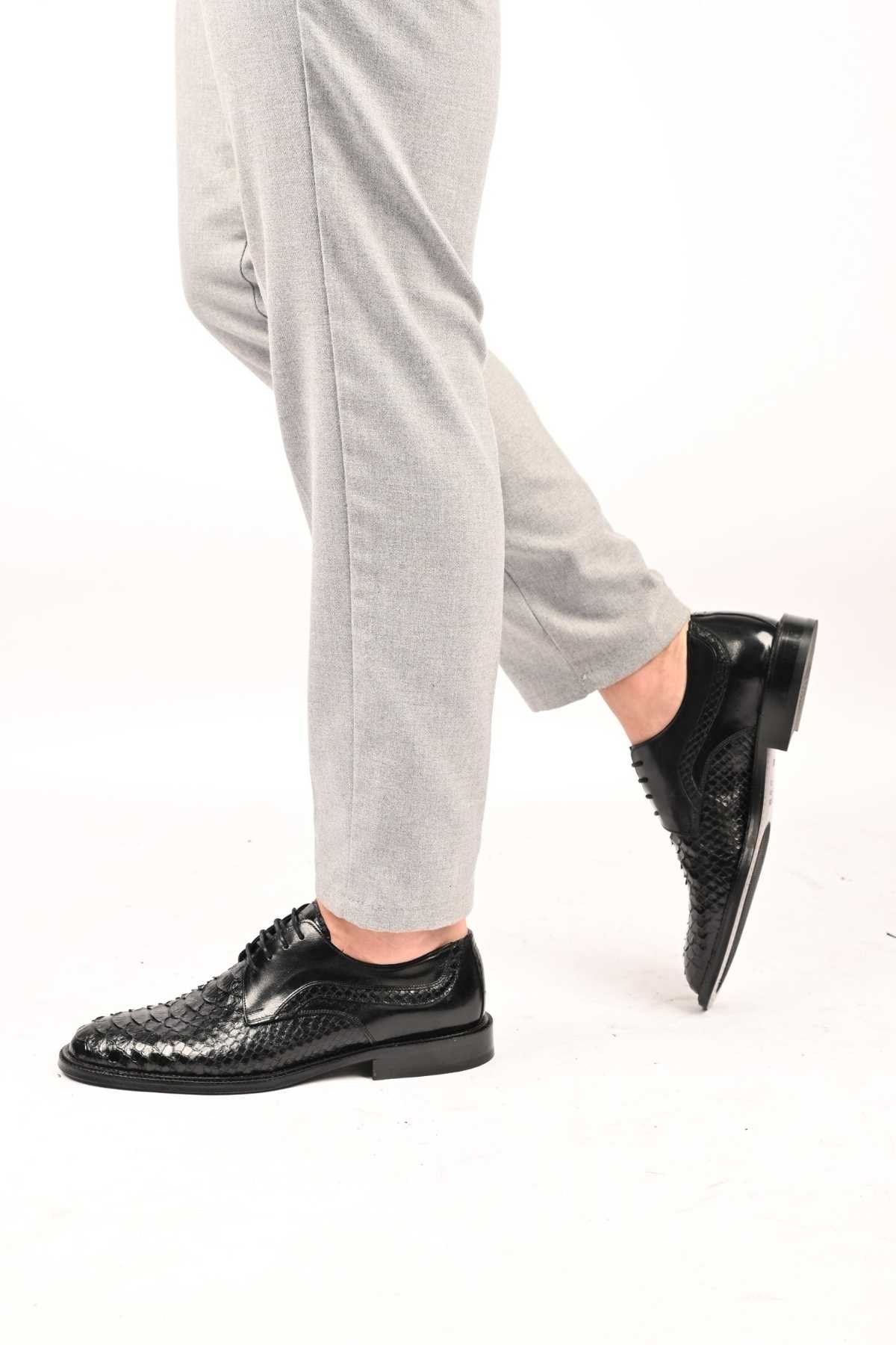 Bestello Lace-Up Classic Genuine Python Leather Shoes with Leather Sole 333-22264 Men's Shoes