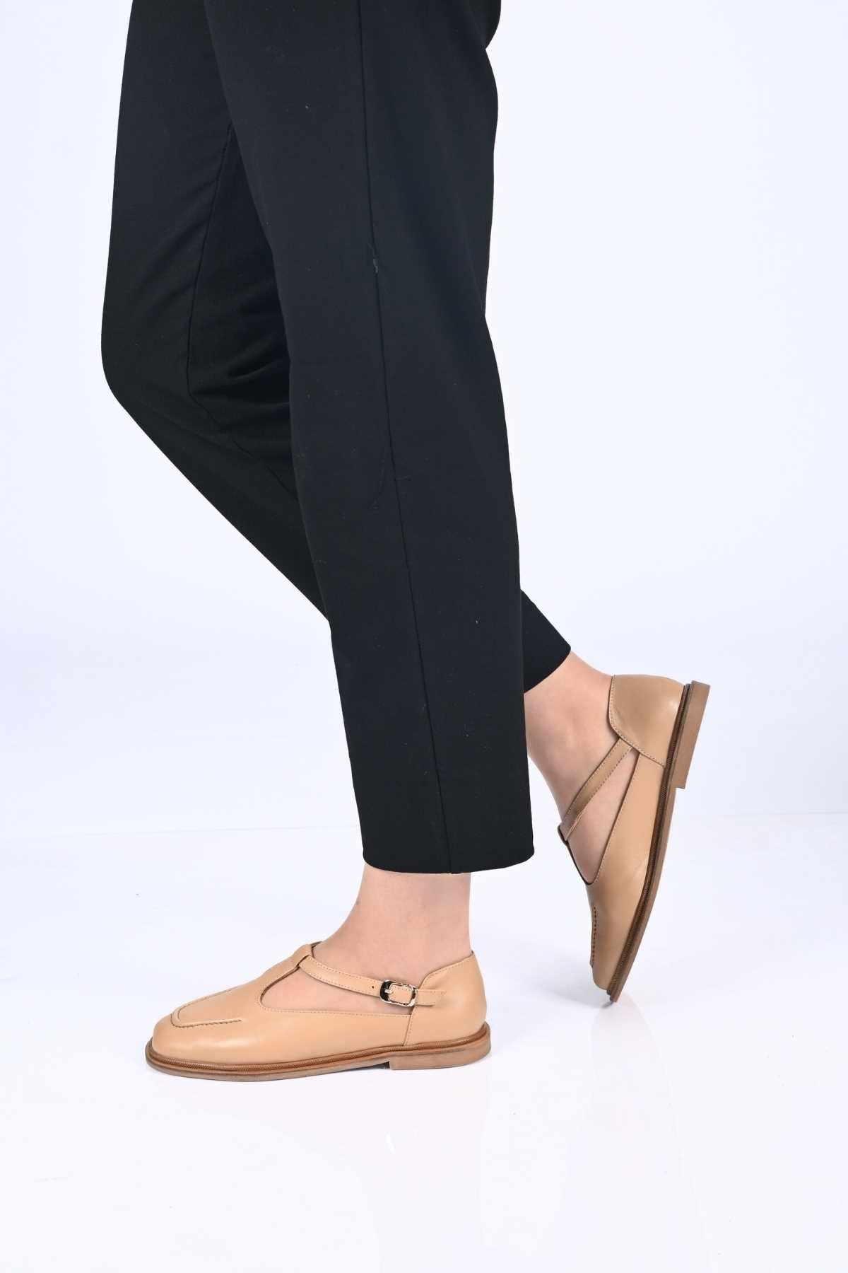 Bestello Women's Genuine Leather Everyday Slip-On Shoes with Belt Buckle Detail and Jurdan Sole 332-26121