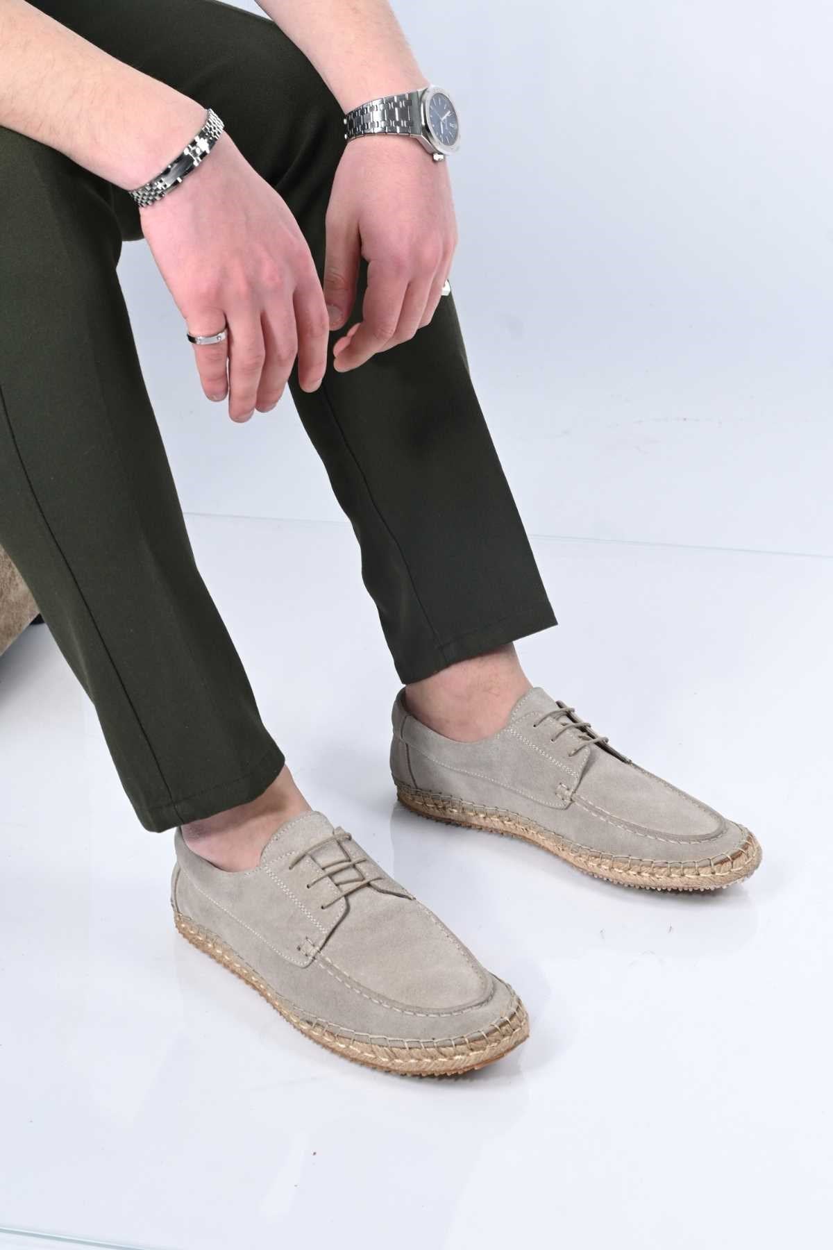Bestello Lace-Up Rubber Sole Genuine Leather Loafers with Woven Detail 333-1893 Men's Shoes