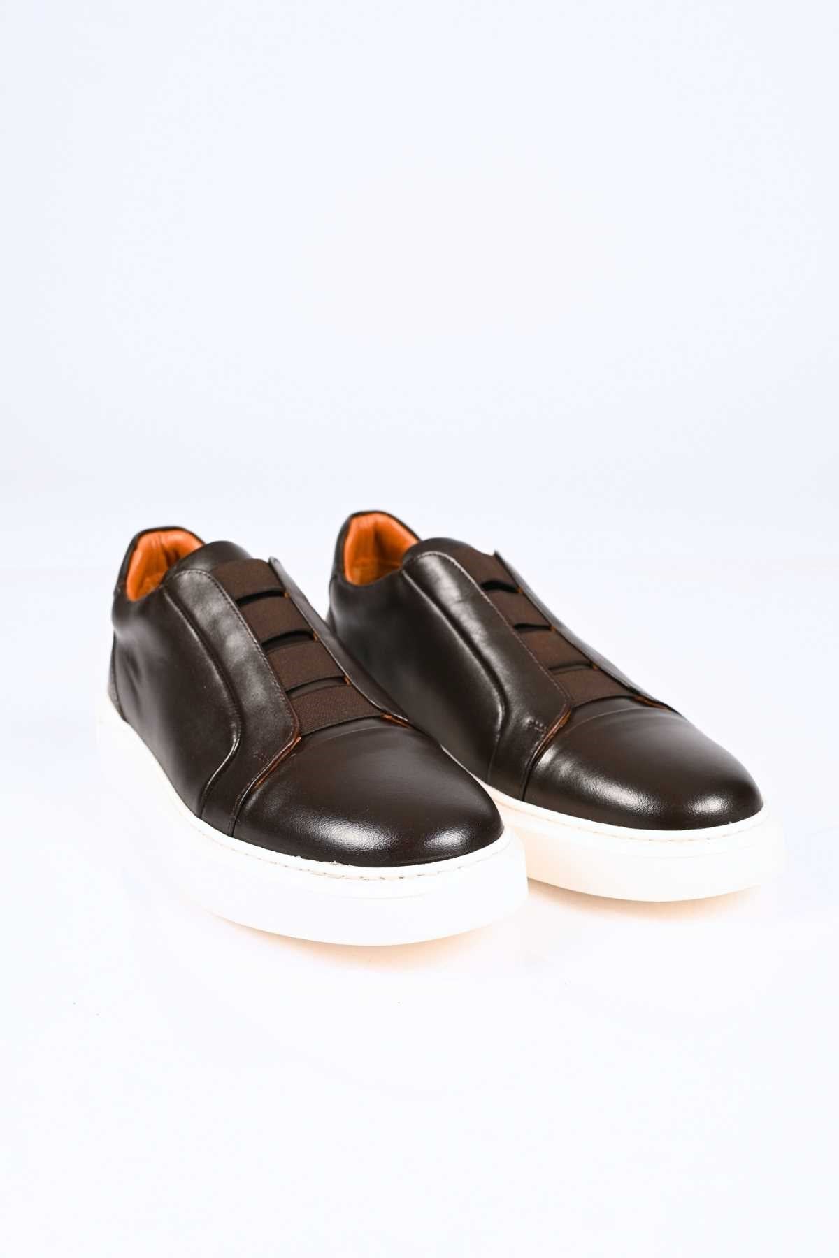 Bestello Men's Genuine Leather Slip-On Sneaker with Elastic EVA Sole 174-24226