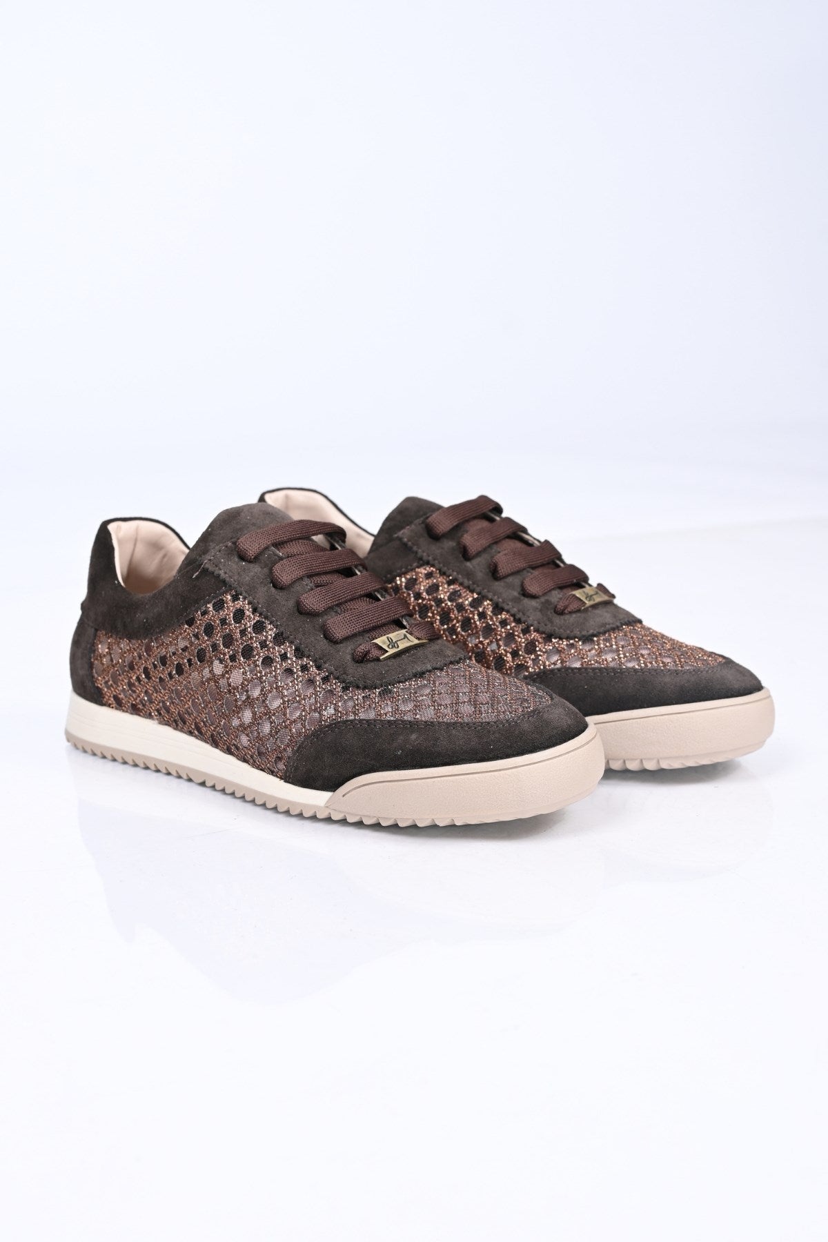 Bestello Lace-Up Mesh Thermo Sole Genuine Leather Sneakers 338-7091 Women's Shoes