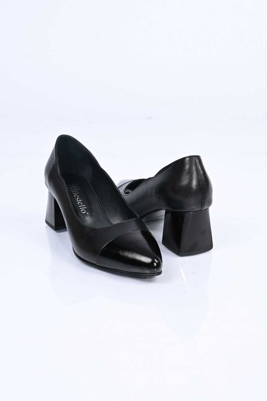 Bestello Genuine Leather Slip-On Shoes with Neolite Sole and Thick Heel 342-536 Women's Shoes