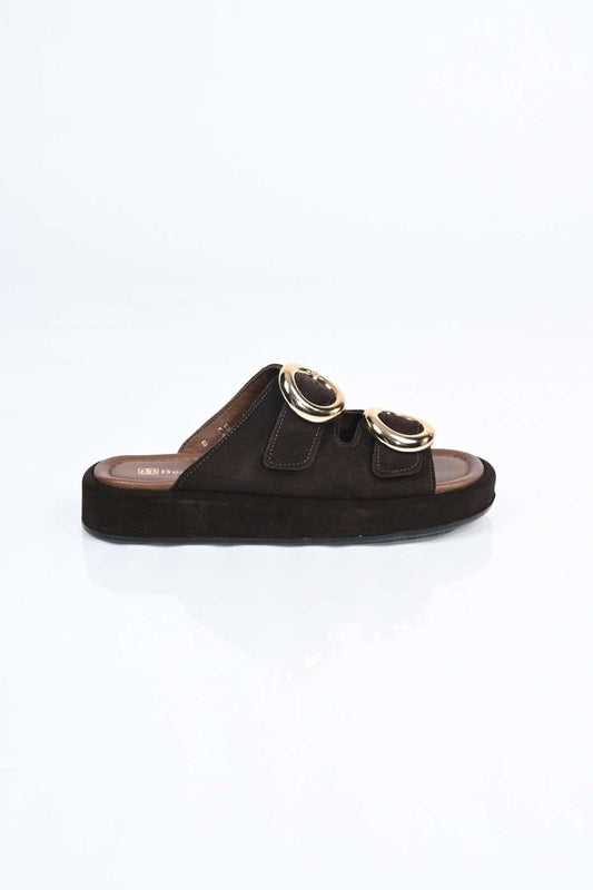 Bestello Slip-On Buckled Genuine Leather Slippers with Poly Sole 341-1445 Women's Slippers