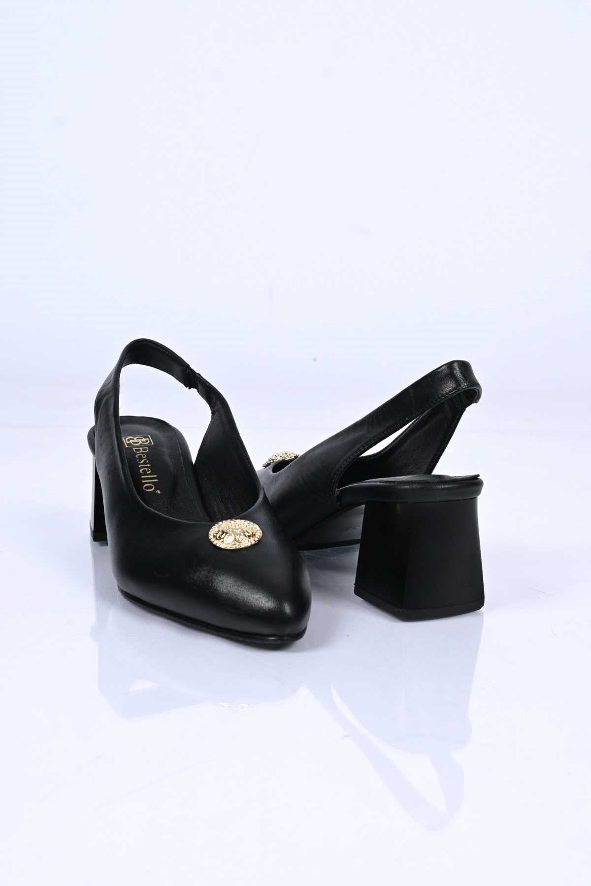 Bestello Slip-On Buckled Neolite Sole Genuine Leather Open-Back Block Heel Shoes 342-563 Women's Shoes