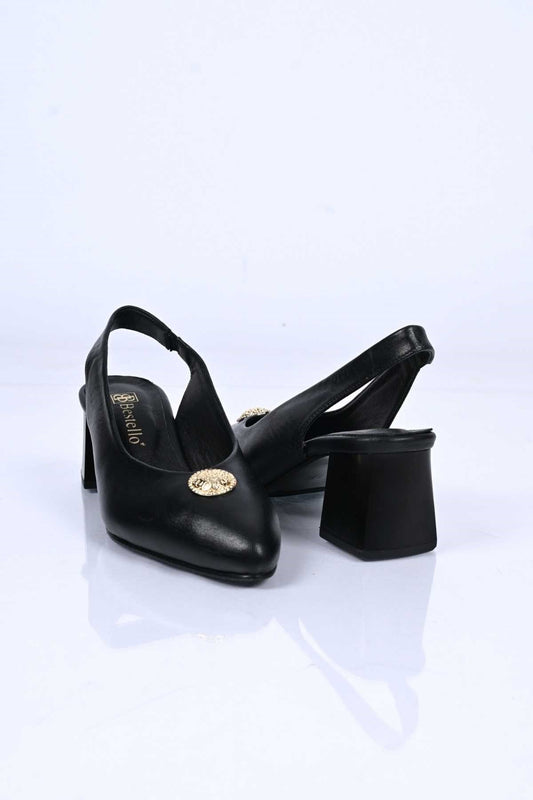 Bestello Slip-On Buckled Neolite Sole Genuine Leather Open-Back Block Heel Shoes 342-563 Women's Shoes