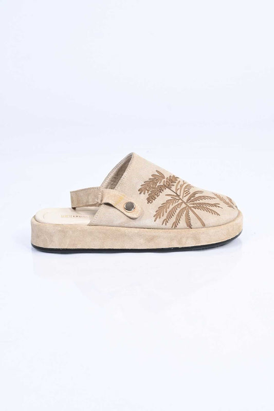 Bestello Genuine Leather Clog Sandals with Hook-and-Loop Fastener, Poly Sole, Laser Print 341-1128 Women's Sandals