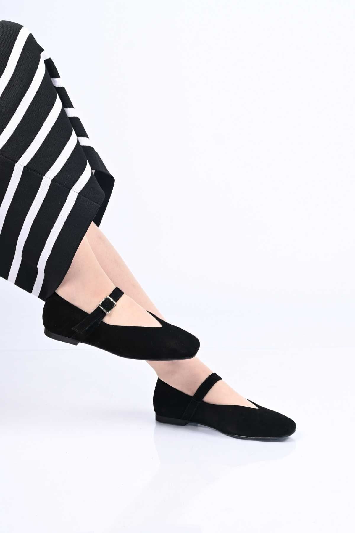 Bestello Genuine Leather Ballet Flats for Women 342-079 with Neolit Sole, Buckled Strap, and Slip-On Design