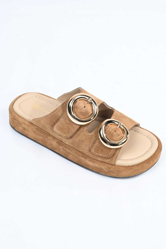 Bestello Slip-On Buckled Genuine Leather Slippers with Poly Sole 341-1445 Women's Slippers