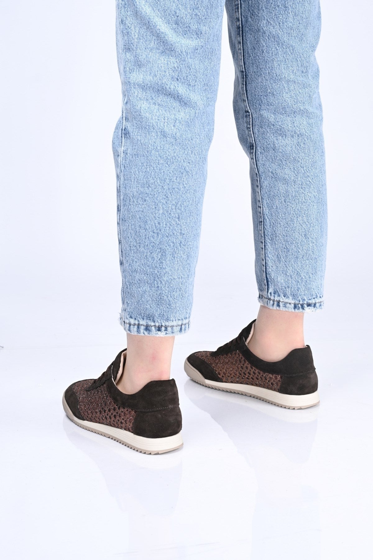 Bestello Lace-Up Mesh Thermo Sole Genuine Leather Sneakers 338-7091 Women's Shoes