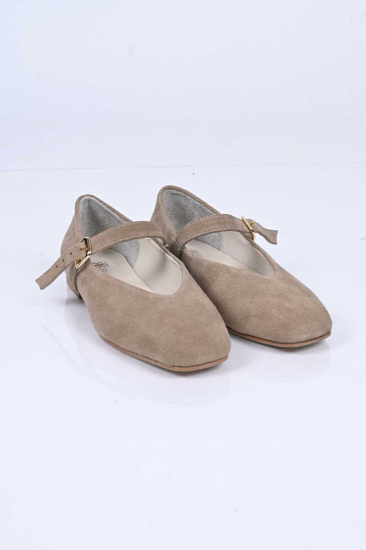 Bestello Genuine Leather Ballet Flats for Women 342-079 with Neolit Sole, Buckled Strap, and Slip-On Design