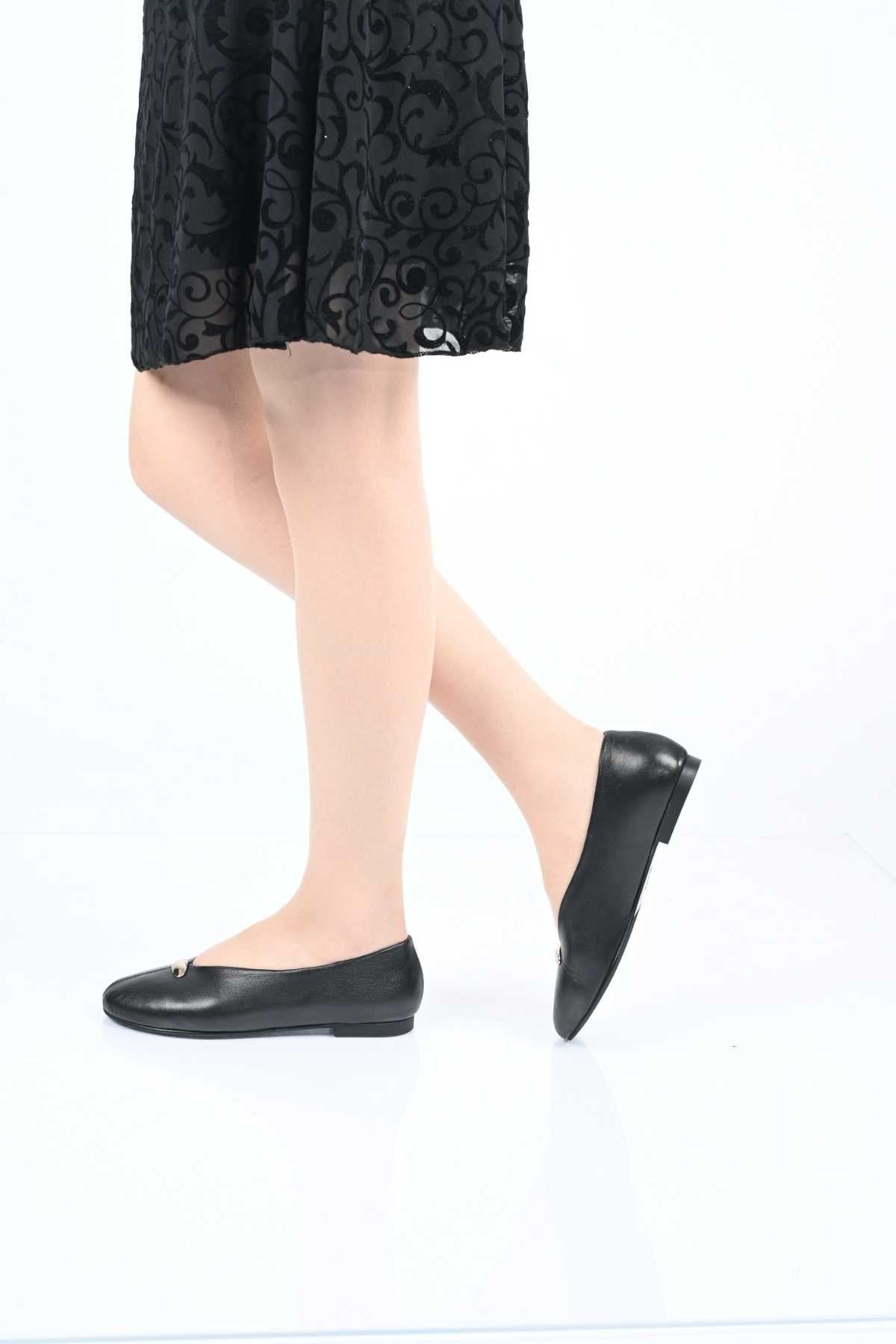 Bestello Slip-On Buckled Genuine Leather Ballet Flats with Neolite Sole 342-051 Women's Ballet Flats