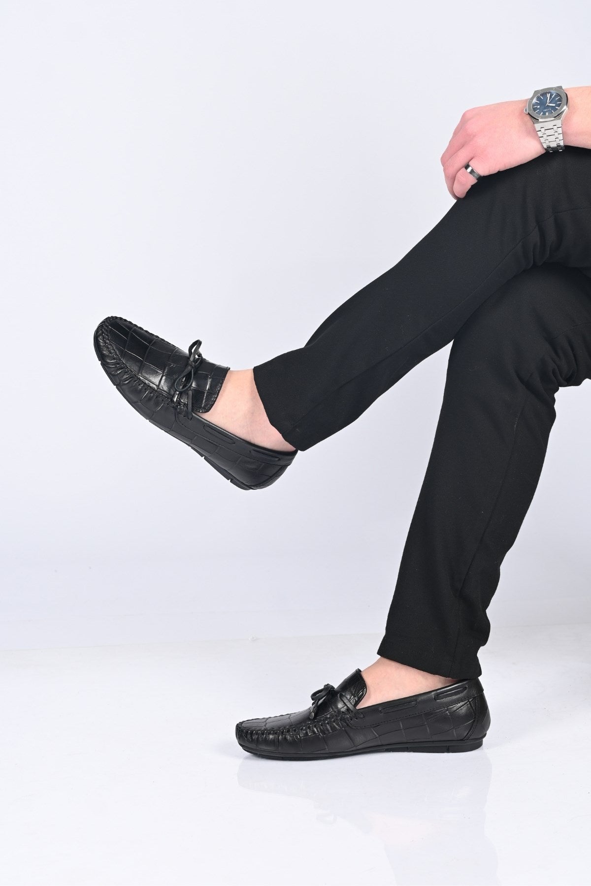 Bestello Slip-On Loafers with Bow, Genuine Leather, Polyurethane Sole, Model 028-2068-26Y Men's Shoes
