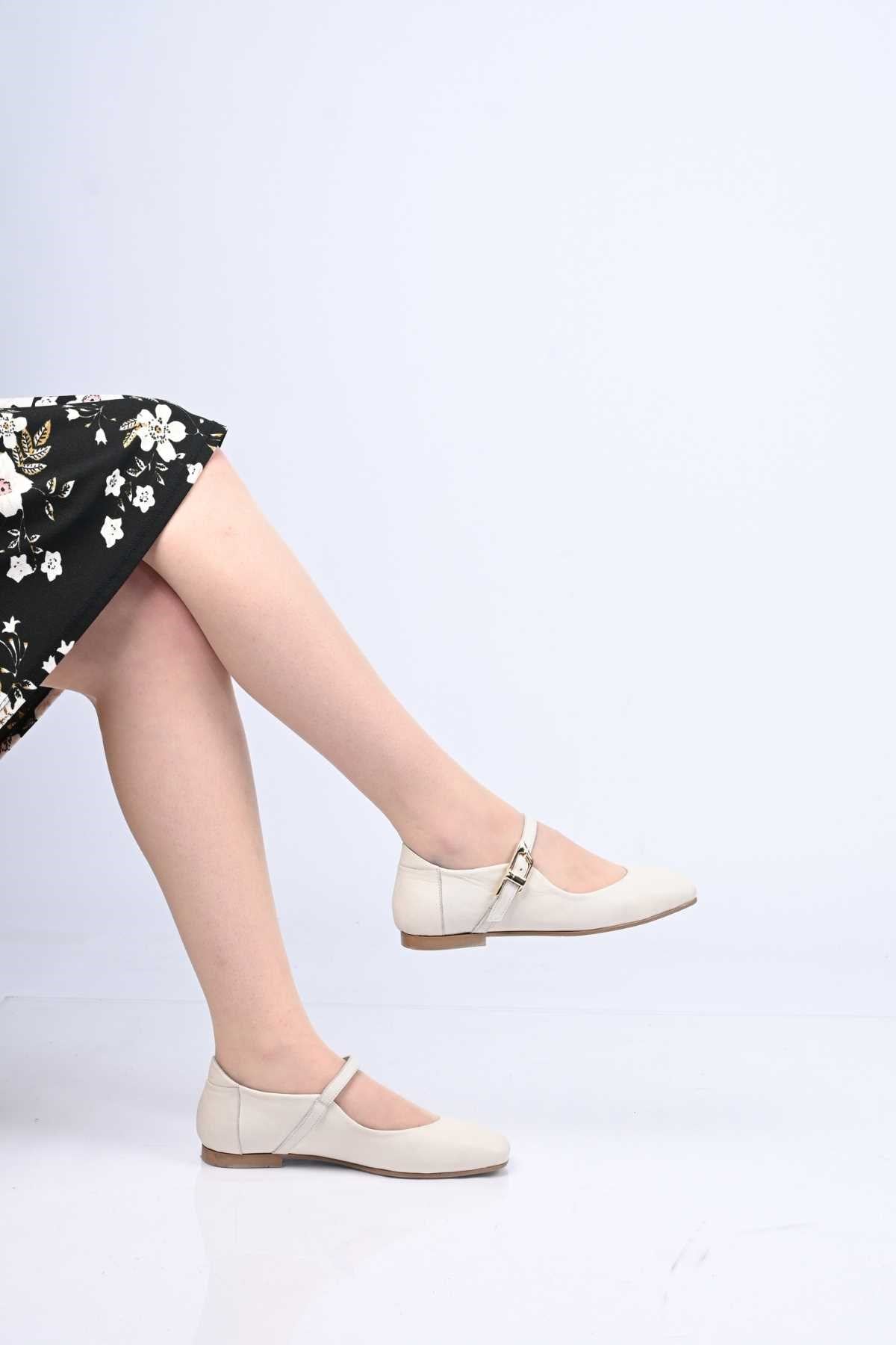 Bestello Slip-On Genuine Leather Ballet Flats with Buckle Strap and Neolite Sole 342-050 Women's Ballet Flats